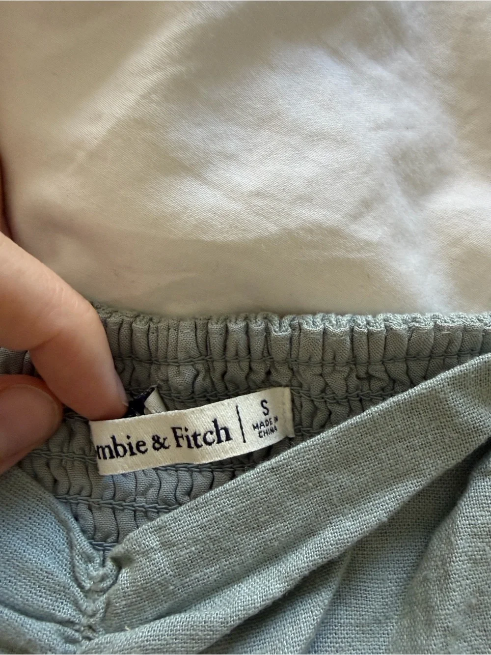 Abercrombie & Fitch Sage Green Square-Neck Puff Sleeve Crop Top